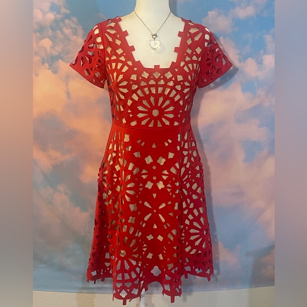 Beautiful Red Laser Cut Mini Dress
